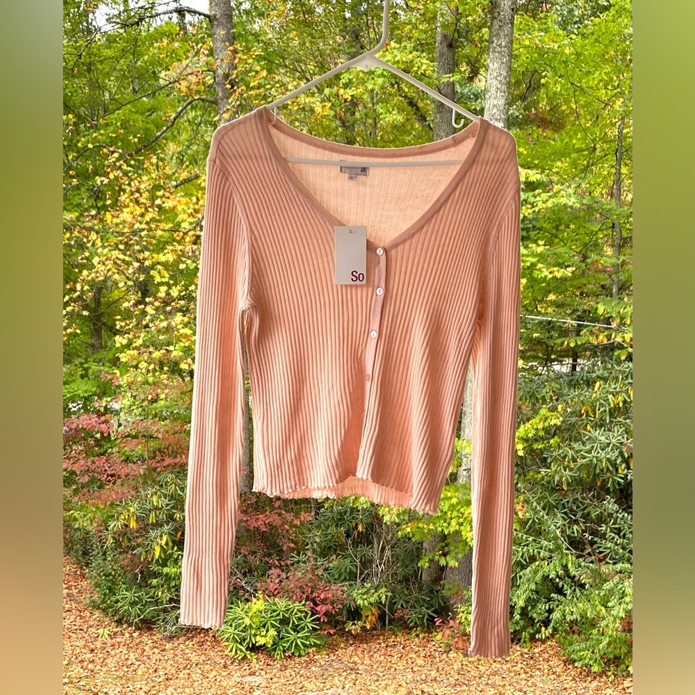 SO Women’s Cropped Cardigan Acrylic Ribbed Sweater Long Sleeve Size Large - Picture 5 of 15